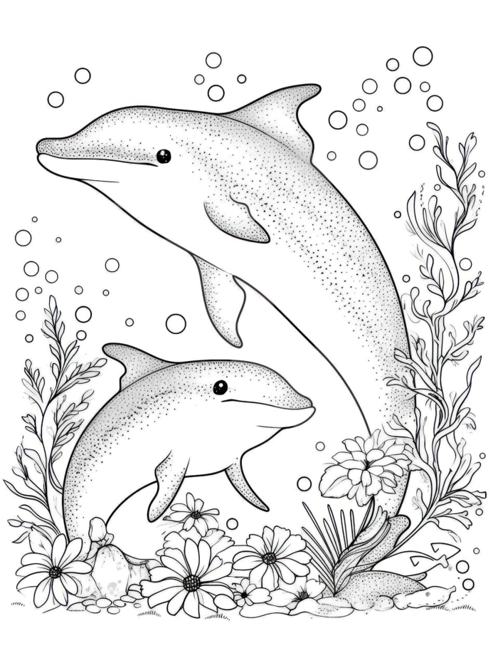 Dolphin coloring page worksheet for first graders to enjoy creative fun
