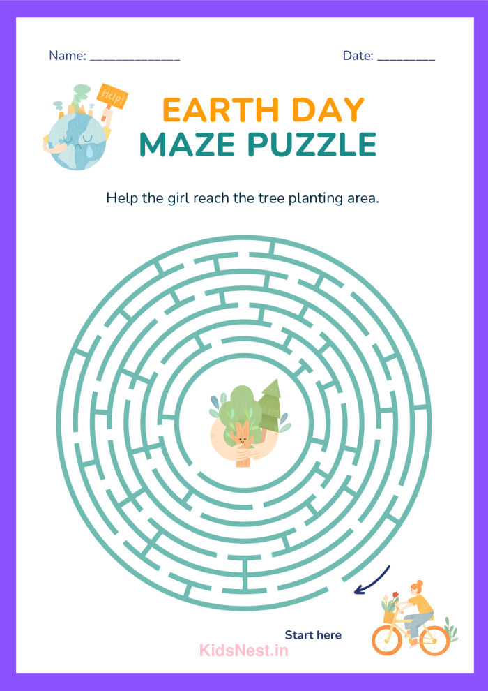 Earth Maze worksheet featuring a colorful globe design for first graders to explore our planet. Engaging Earth Day activity to help children learn about Earth through a fun maze.