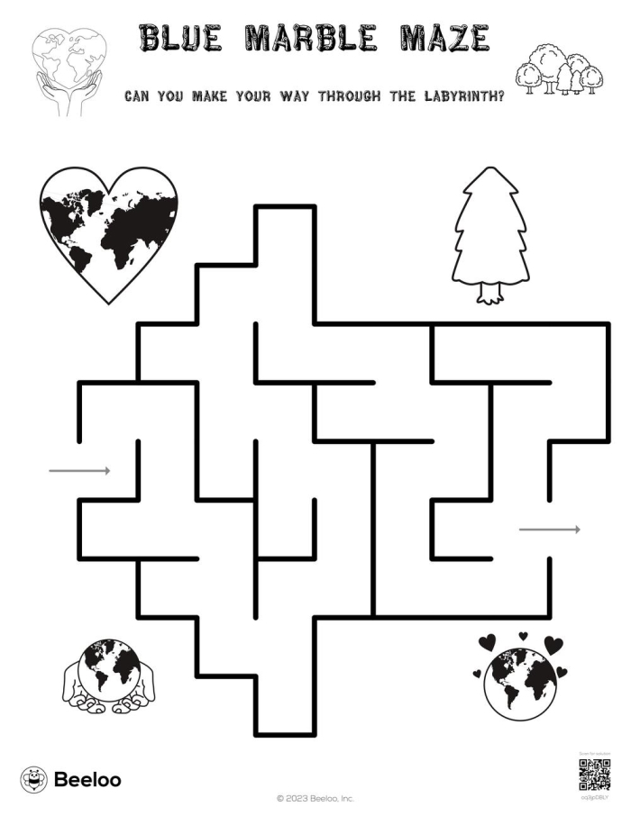Earth Maze worksheet featuring a fun globe design for first graders