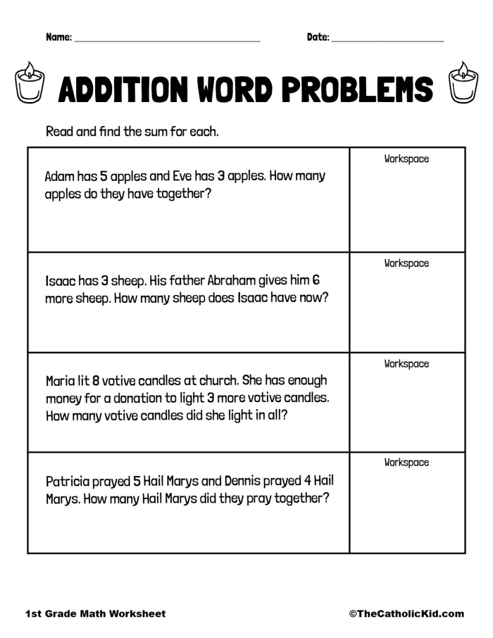 Visual aid for enhancing understanding of math concepts through engaging story problems Worksheet featuring math story problems for first graders learning Earth and Space Science