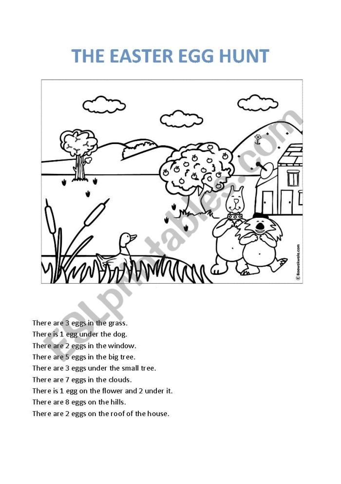 Writing worksheet for First Grade Colorful worksheet for the Easter Egg Hunt Game designed for first graders. Fun activity to engage children while taking a break from Easter preparations.