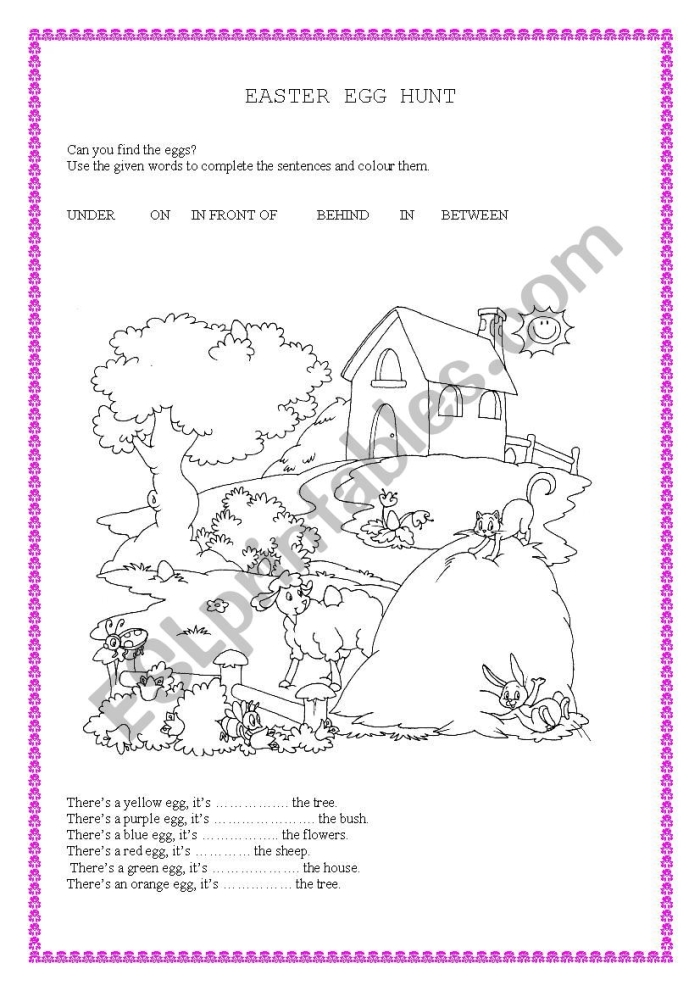 Engage in a fun Easter activity with your child using this worksheet Colorful worksheet for the Easter Egg Hunt Game designed for first graders