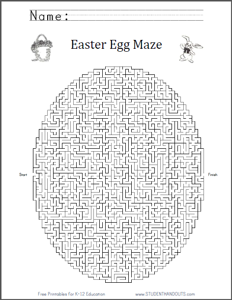 Solve the Easter Egg Maze worksheet for First Grade