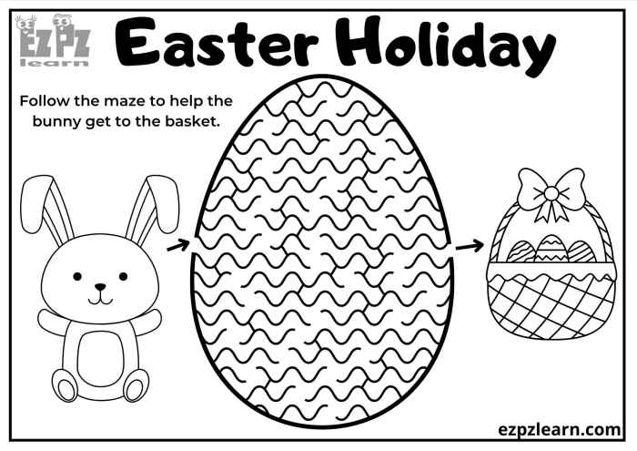 First grade student solving a geography themed Easter egg maze worksheet