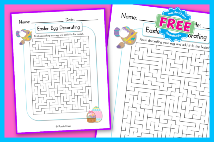 A colorful Easter egg maze puzzle for first grade students to trace a path through