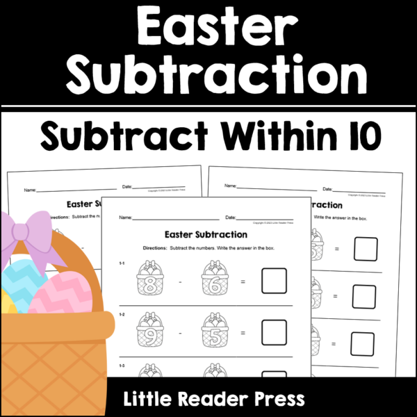 Easter Subtraction Worksheet Number 10 for First Grade Math Practice First grade student worksheet featuring colorful Easter eggs decorated with subtraction math problems