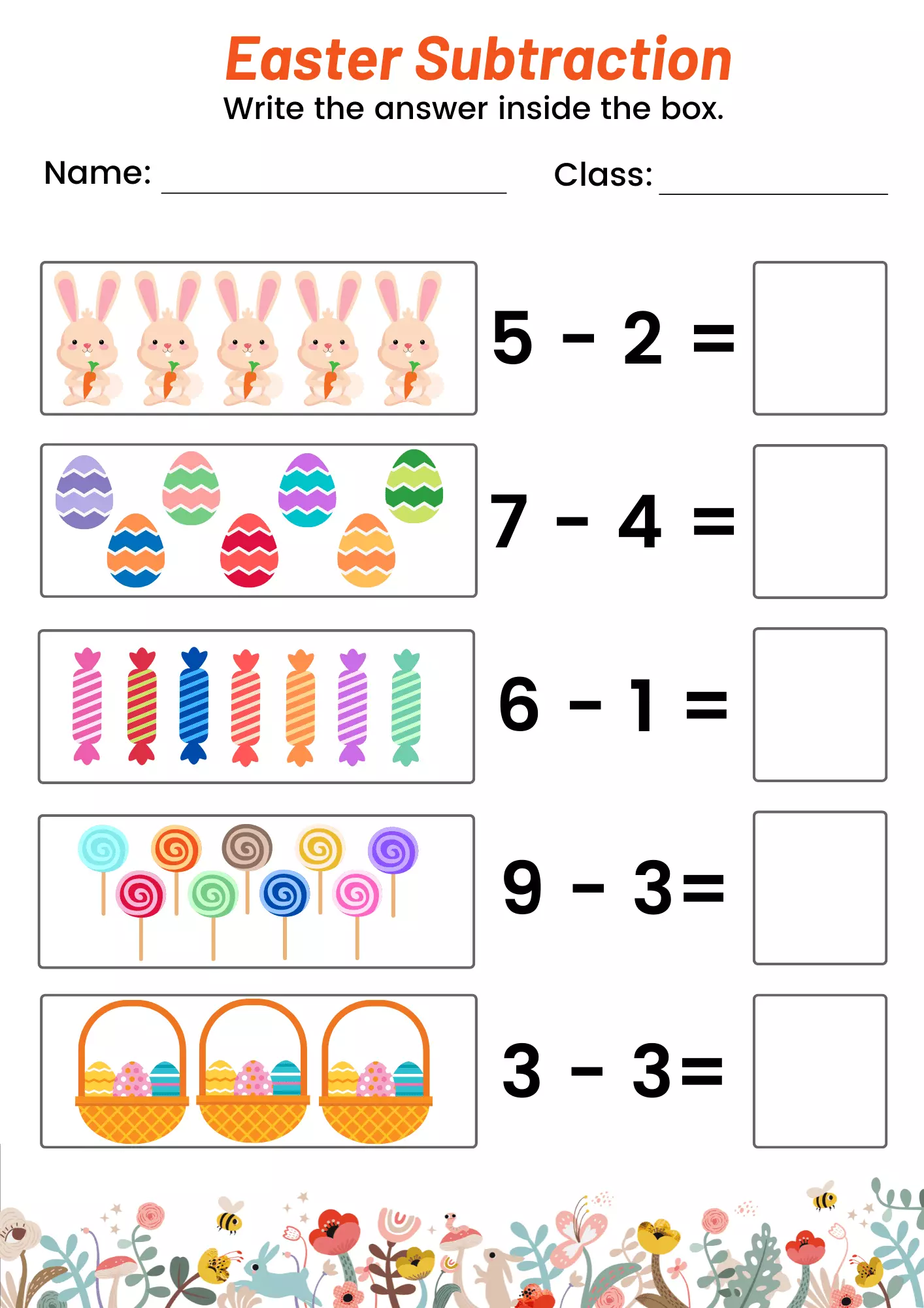 Easter Subtraction Worksheet Number Eight for First Grade Math Practice First grade student solving Easter subtraction problems on colorful egg-shaped math worksheet