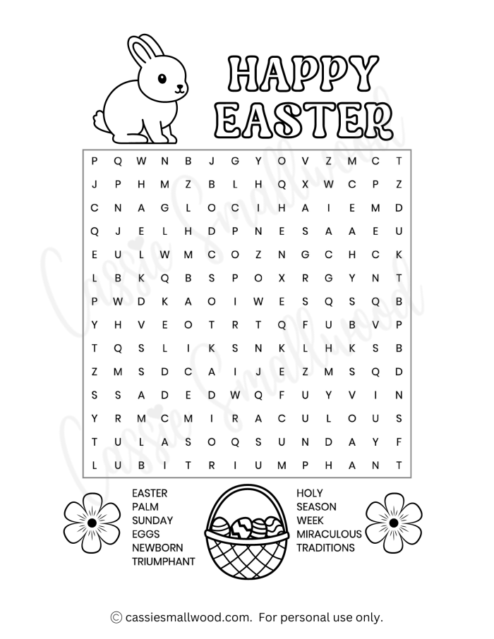 Easter Word Search Puzzle worksheet designed for first graders to enhance vocabulary and spelling skills