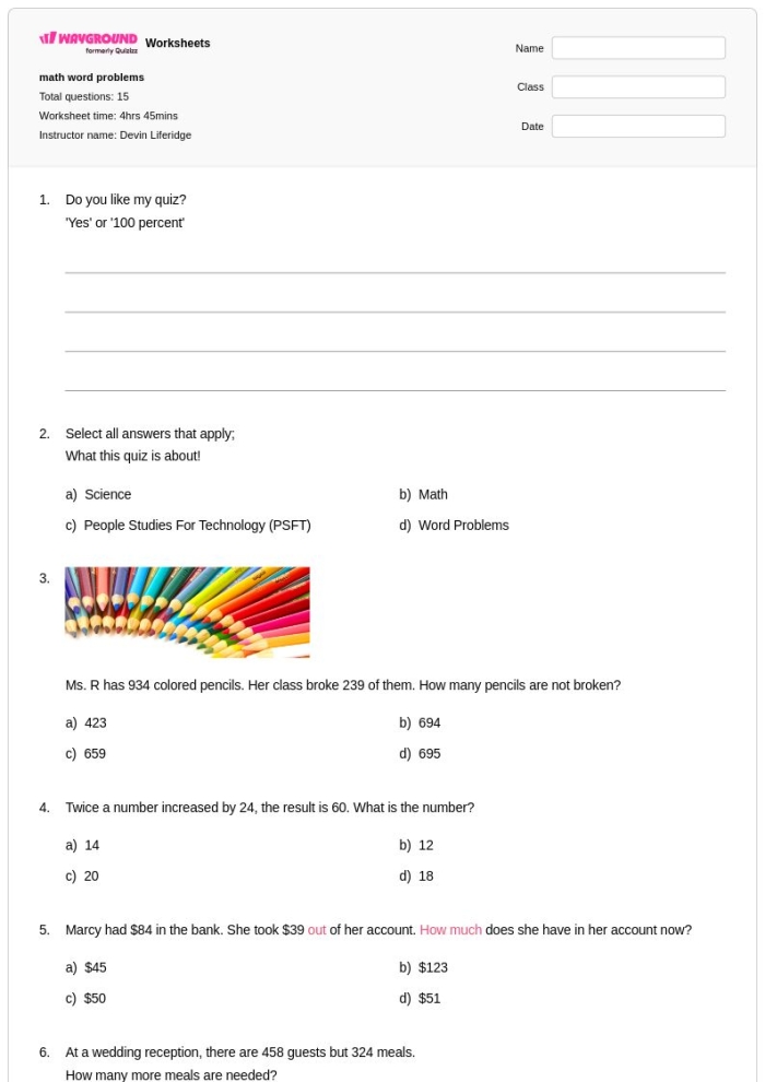 Engaging worksheet for first graders on word problems with soup theme First grade students solving easy math word problems about soup ingredients