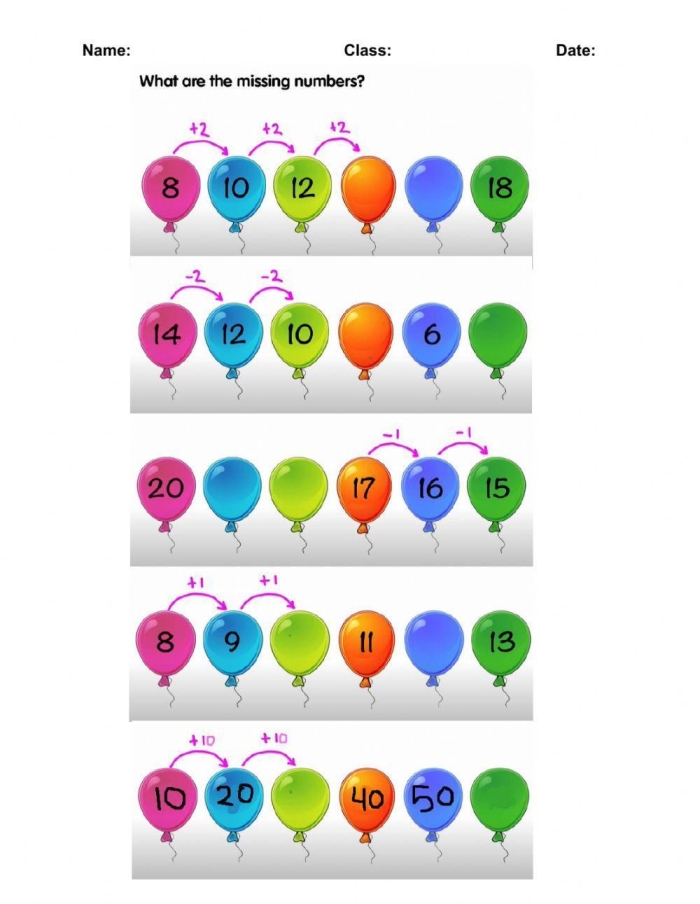 Visual representation of the Easy Number Patterns practice quiz for phonics review Practice Test worksheet for easy number patterns designed for first graders