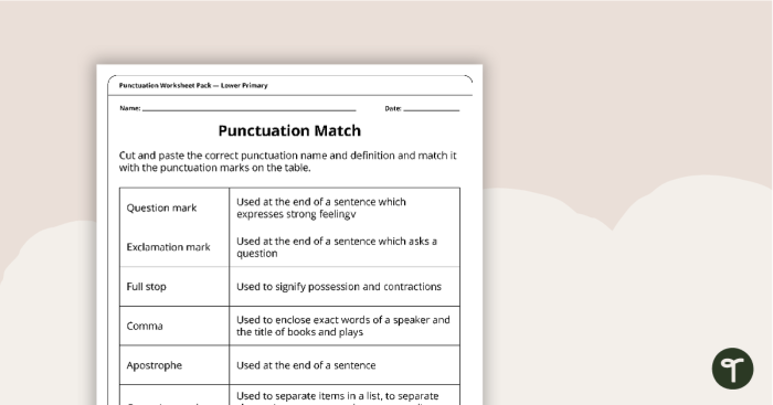 First grade proper punctuation worksheet exercise 10 showing end punctuation practice activities