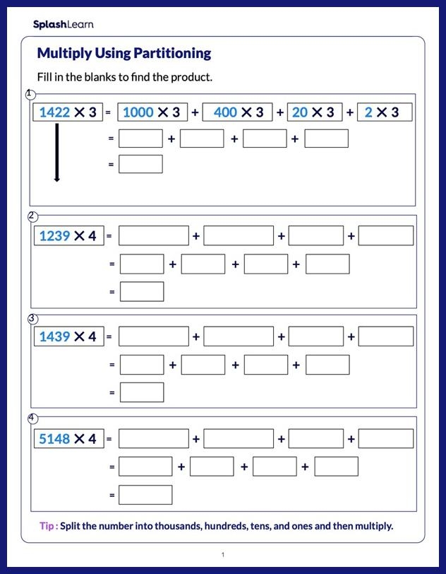 First grade math worksheet showing double digit numbers broken down into tens and ones using expanded form