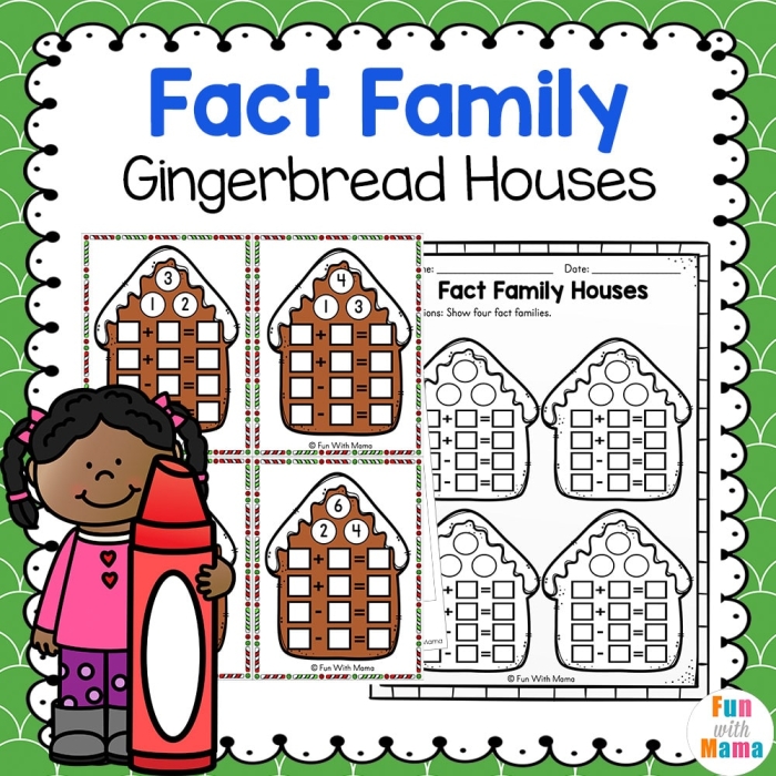 Fact Family Houses Math Worksheet Three for First Grade Students First grade students fill in missing numbers within triangular fact family houses to practice addition and subtraction.