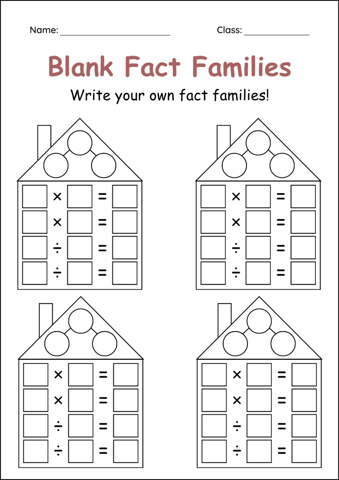 Fact Family Houses Worksheet for First Grade Math Practice 18 First grade students filling in missing addition and subtraction numbers on a fact family house worksheet