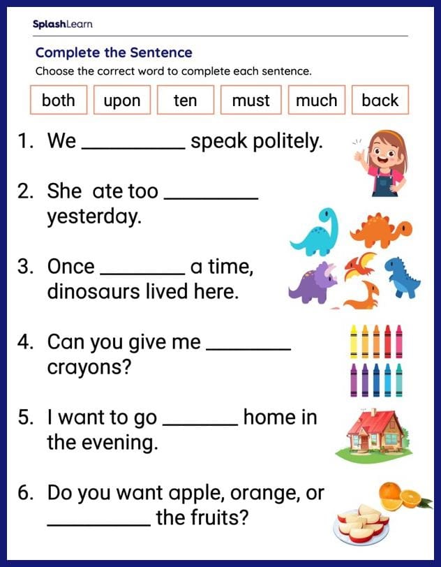 First grade student completing a fill in the sight word worksheet exercise