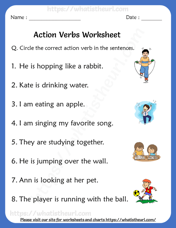 First grade student worksheet for practicing fill in the blank verb grammar exercises