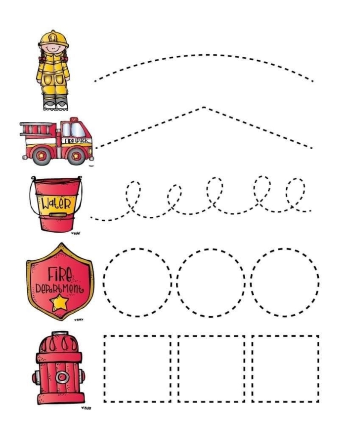 First grade reading worksheet featuring a fireman maze game to collect rescue gear