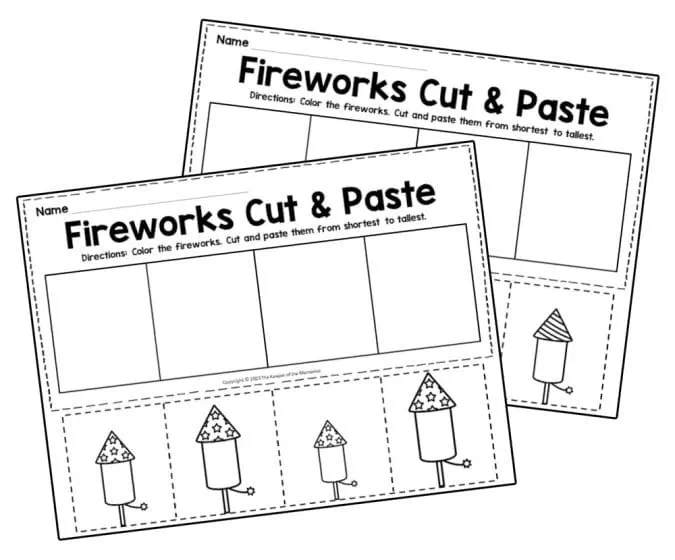 First grade fireworks drawing and coloring worksheet for Independence Day activity