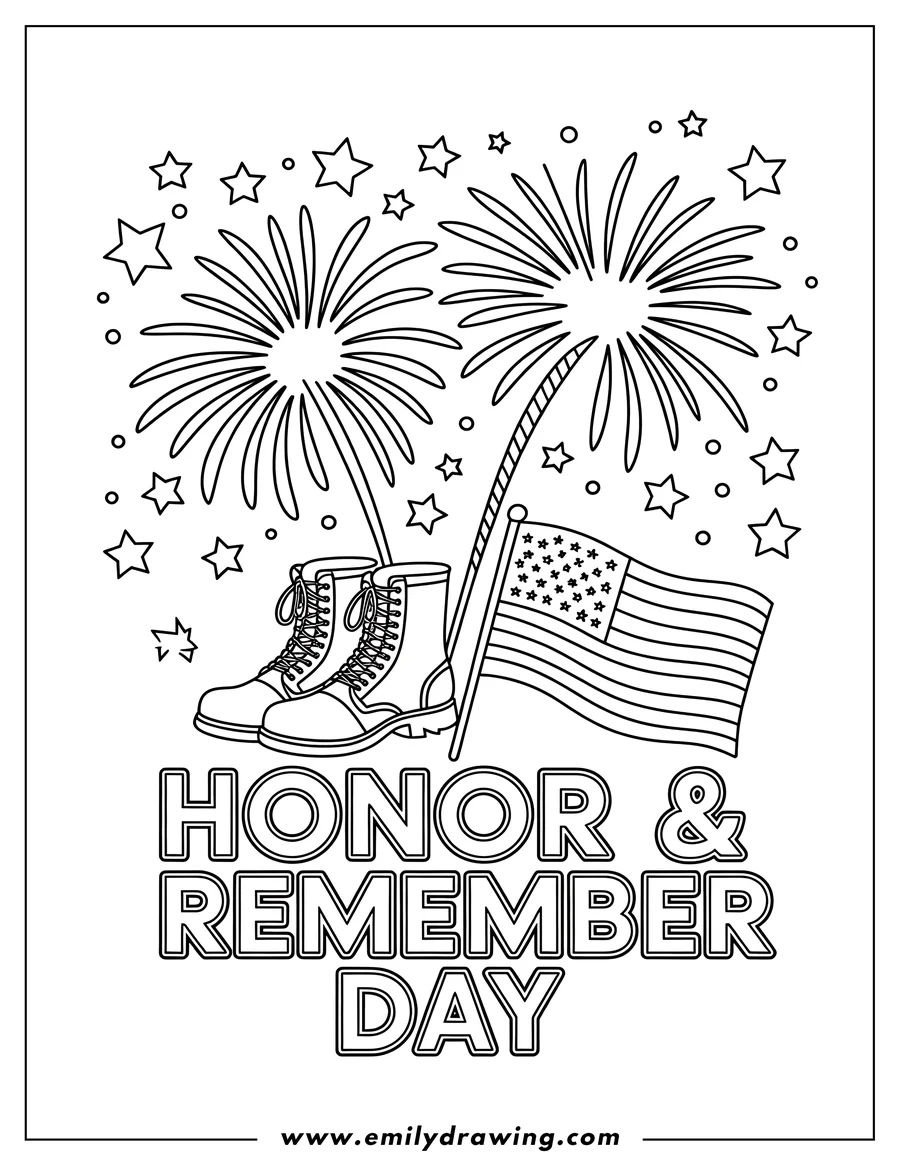 First grade fireworks drawing and coloring worksheet for Independence Day