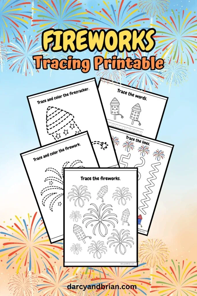 Colorful fireworks drawing worksheet for first graders to celebrate Independence Day