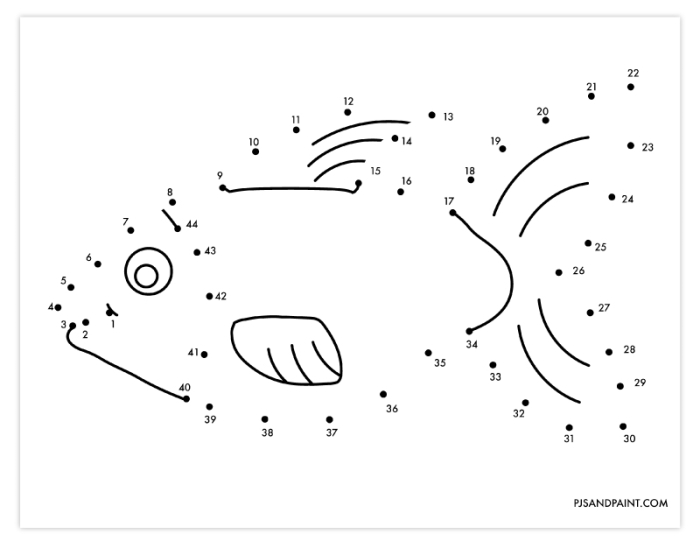 Engaging fish dot-to-dot activity designed for young learners to practice counting ratios and proportions Fish Connect the Dots worksheet for first graders, featuring numbers 1 to 33 to create a fish image