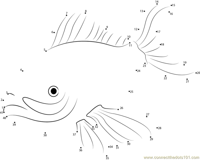 Engaging activity for practicing counting and ratios with a fun fish illustration Colorful Fish Connect the Dots worksheet for first graders, featuring numbers 1 to 33
