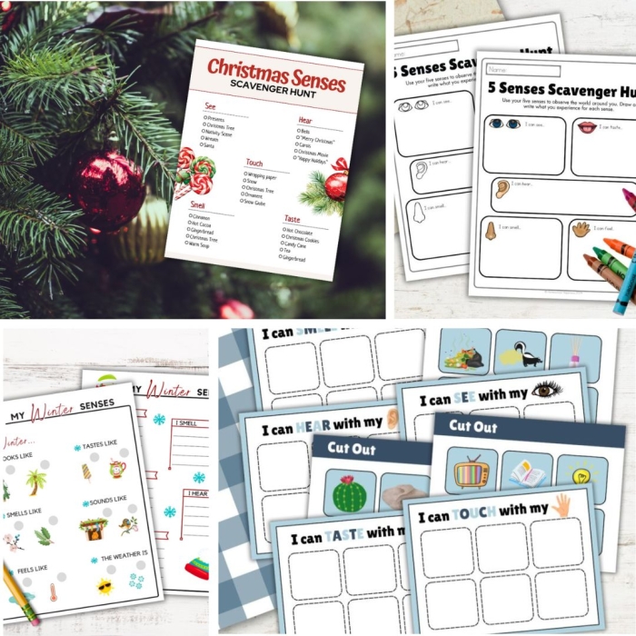 Create fun riddles using sensory descriptions with this engaging worksheet image Five Senses Observation worksheet for first graders featuring a sensory word bank