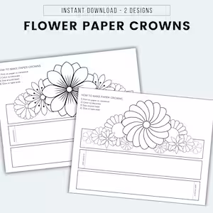First grade geometry worksheet featuring a printable paper flower crown craft for spring