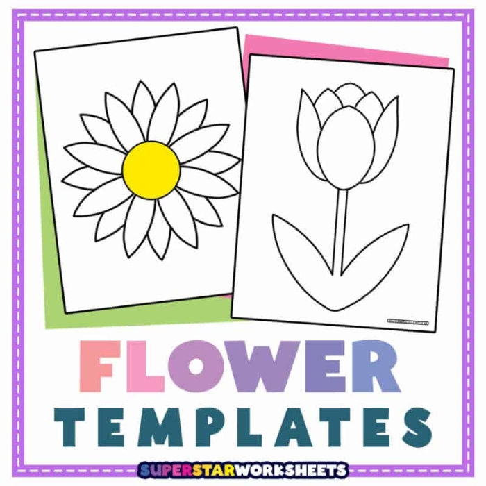 Colorful flower crown craft worksheet for first graders to explore geometry concepts