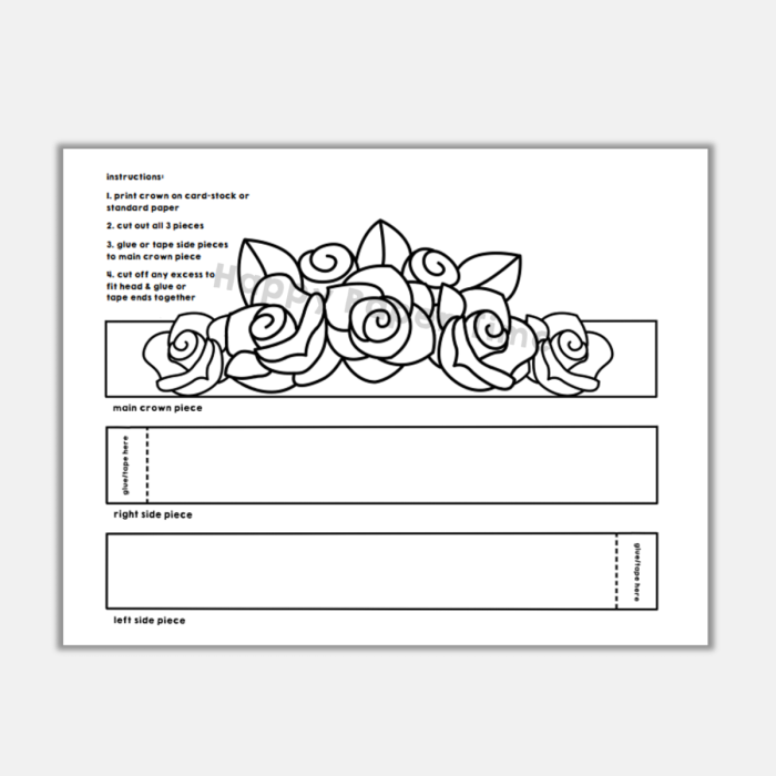 Flower crown worksheet for first graders featuring colorful flowers and geometric shapes