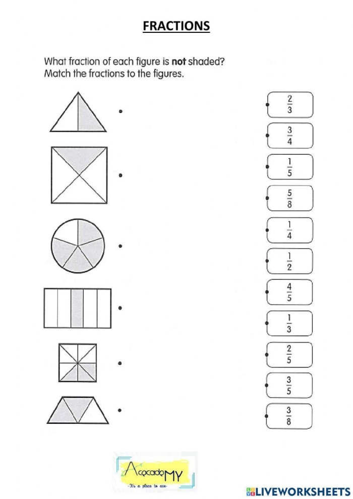 Printable math worksheet for understanding the concept of 1/2 in first grade Worksheet designed for first graders to practice identifying the fraction one-half