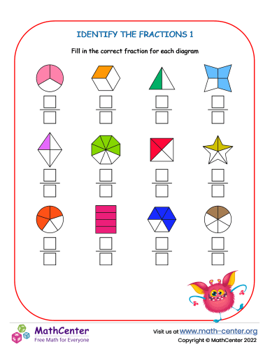 Identifying the Fraction 1/2 educational worksheet for grade 1 Worksheet for teaching first graders about the fraction one-half