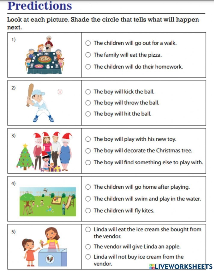 Writing worksheet for First Grade Worksheet featuring a fictional story prompt for first graders to illustrate their predictions about a garden adventure. Predictions worksheet for first graders titled "Garden Power: What Happens Next?