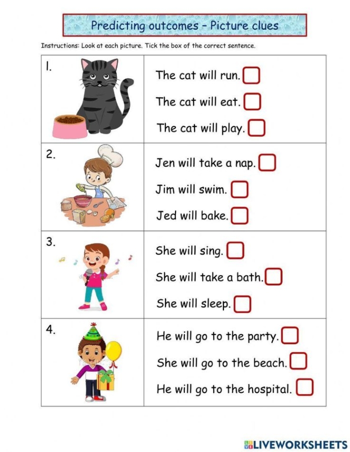 Garden Power: Predictions worksheet for first-grade writing activity Worksheet for first graders to predict the next events in a fictional garden story