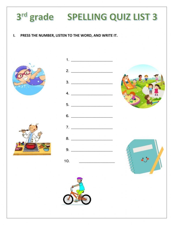 Engaging fill-in-the-blank activity to enhance spelling skills in young learners Spelling quiz worksheet for first graders focusing on geometry vocabulary