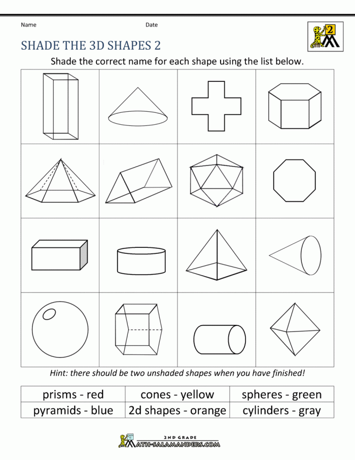 First grade student matching 2D and 3D shapes on a geometry worksheet