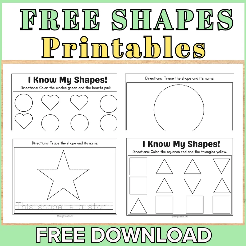 First Grade Shapes and Pictures worksheet featuring common geometric shapes