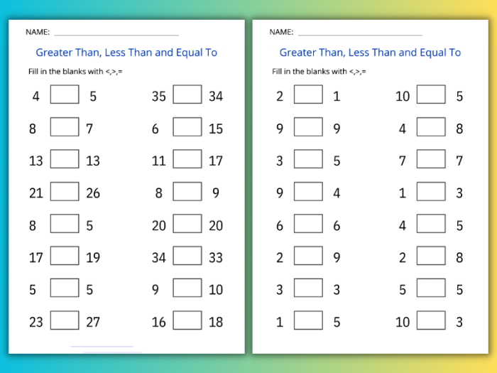 First grade math worksheet featuring hungry alligators to help students learn greater than and less than symbols for place value practice