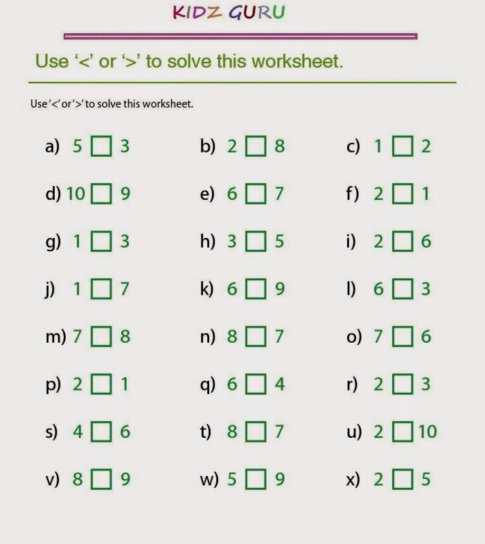 Greater Than Less Than Worksheet 12 for First Grade Measurement Skills First grade math worksheet featuring counting exercises and greater than less than symbol practice