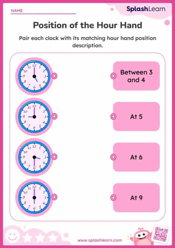 First grade student worksheet for matching analog clocks to time written to the half hour