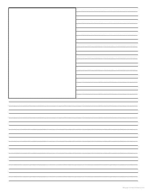 Lined handwriting paper worksheet for first graders focusing on handwriting practice