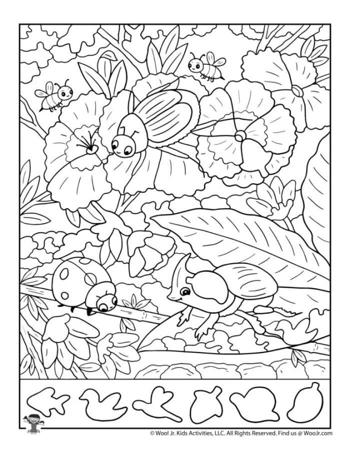 First grade color by number activity page featuring a hidden bug illustration