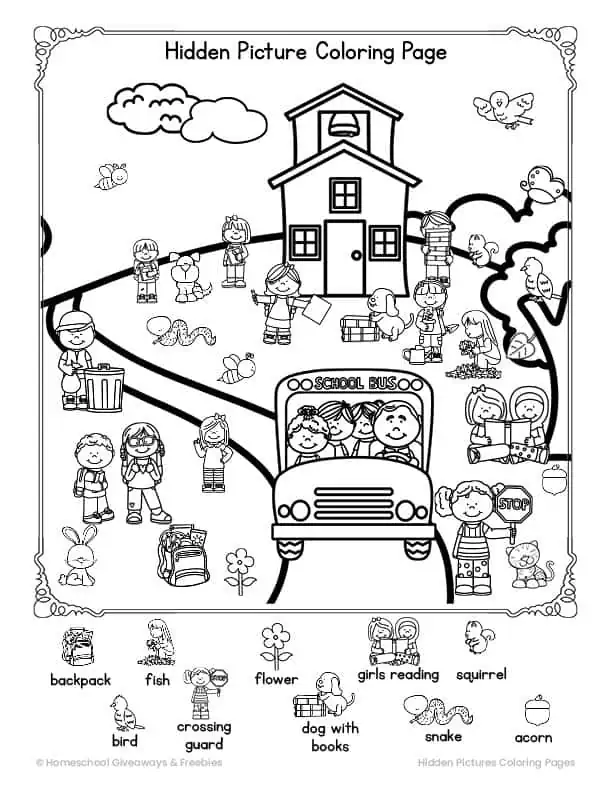 First grade hidden object worksheet where students search for a lost classroom rabbit among back to school supplies and classroom scenes