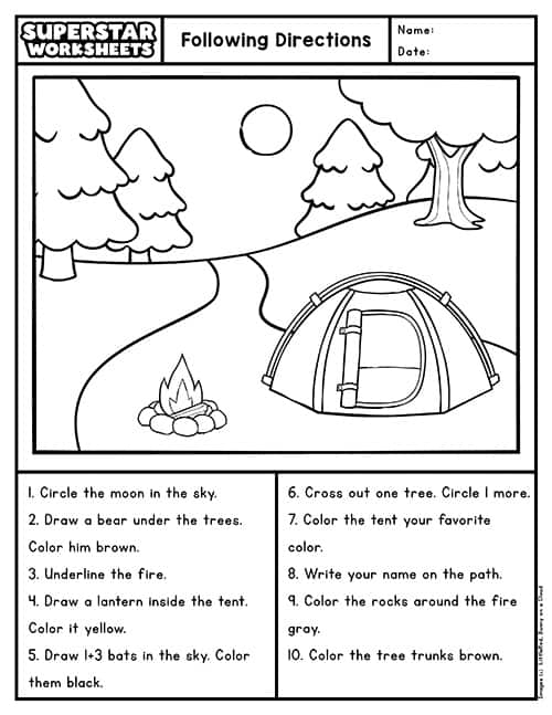 History riddle activity for first graders practicing following directions worksheet 16 First grade student completing a history themed following directions worksheet to solve a riddle
