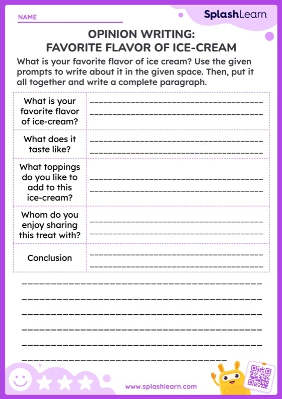 First grade handwriting worksheet featuring a picture graph about favorite ice cream flavors