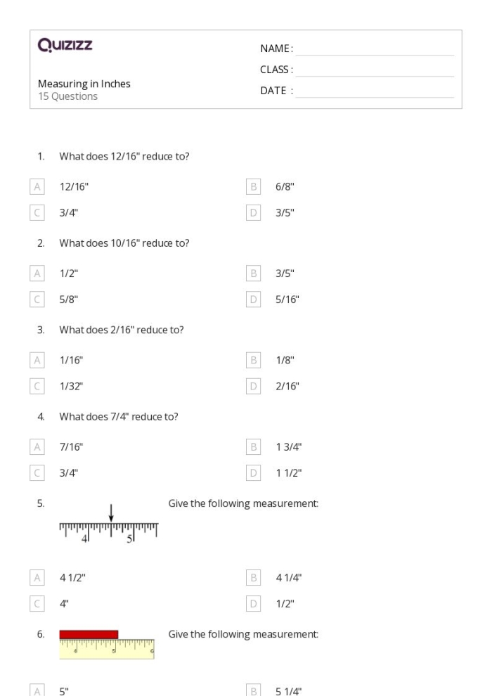 First Grade Measuring in Inches worksheet for practicing basic measurement skills