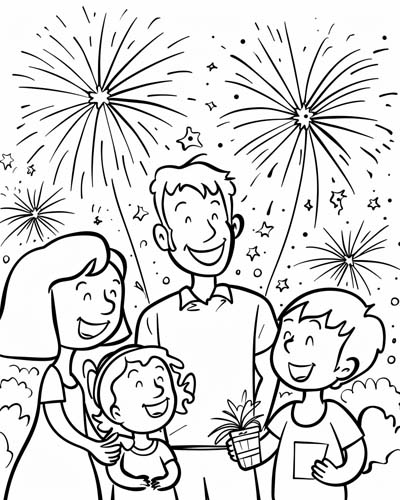 First grade fireworks drawing and coloring worksheet for Independence Day