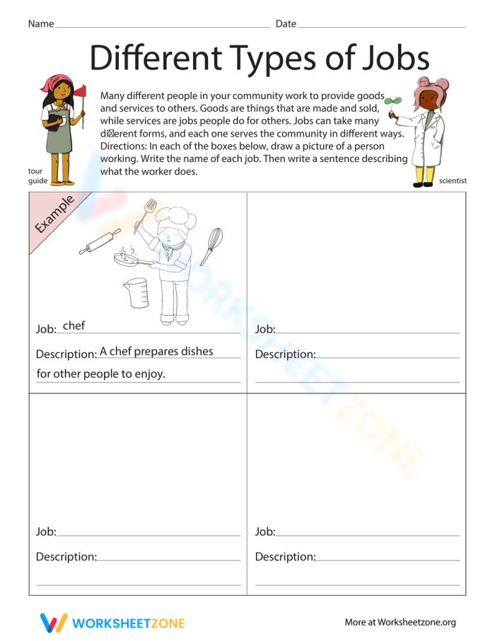 Worksheet 23: Different Types of Jobs - Draw and Label Activity for Primary Students First grade students drawing pictures of three different jobs with labels and descriptions for a data and graphing worksheet