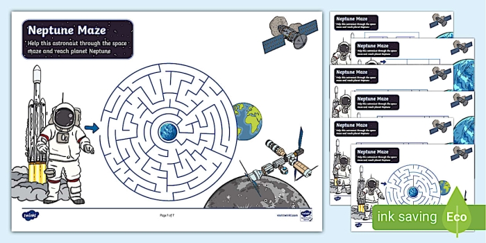 Astronauts navigating a maze to find Jupiter in a fun worksheet for first graders