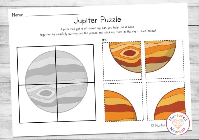 First grade student worksheet featuring a space-themed maze to help astronauts reach the planet Jupiter